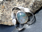 Vintage Modernist Moss Agate Silver Brooch - Sterling Silver - 9.2g