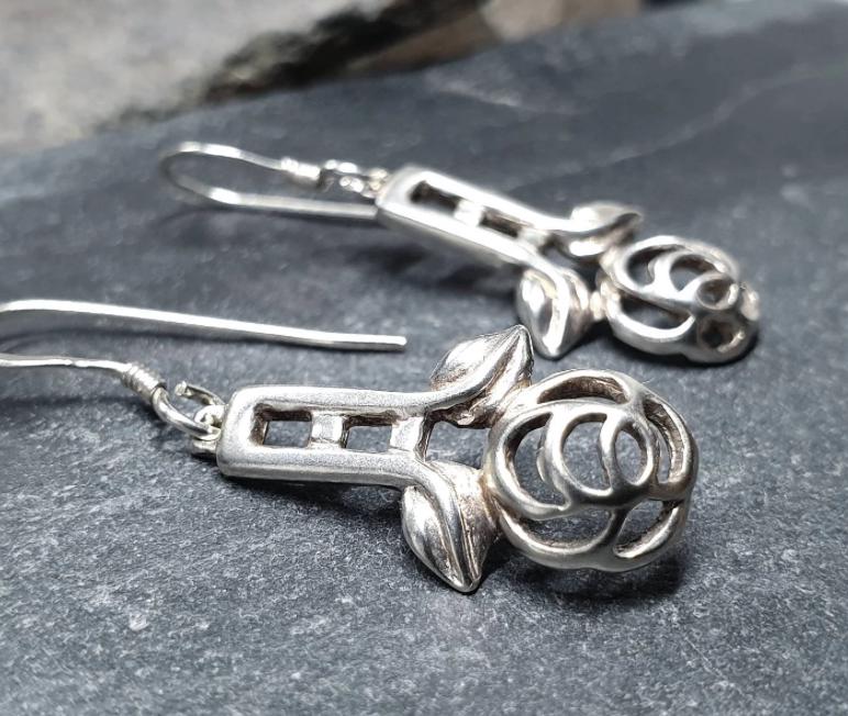 Kit Heath Sterling Silver Dangle Earrings - Rose Drop - 3.2g
