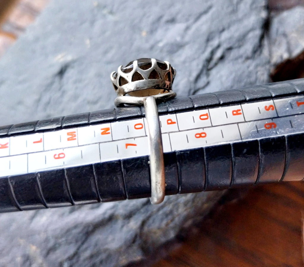 Vintage Sterling SILVER RING with large Smoky Quartz - size O 1/2 (us 7.5) - 3.6g