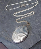Vintage Georg Jensen SILVER LOCKET Necklace - Oval with Rays on 18" Chain - 9.2g