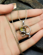 Sterling Silver AMBER CAT Kitten Pendant Chain Necklace 18" Length - 7.1g