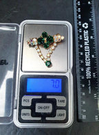 Vintage SHAMROCK Four Leaf Clover Brooch -  with Aurora Borealis & Green Stones