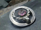 Vintage Silver STAG Brooch - with Purple Amethyst Stone - WBs - 8.2g