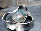 Vintage Modernist Moss Agate Silver Brooch - Sterling Silver - 9.2g