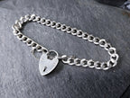 GEORG JENSEN Silver Link Bracelet with Heart Clasp Padlock - 17.9g