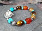 Vintage Sterling Silver WATCH - with Gemstone Bracelet Strap elasticated - 28.6g