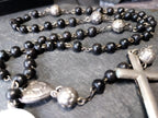 Vintage Small BLACK ROSARY BEADS with Crucifix - Short 14" - 13g