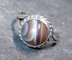 Vintage Sterling SILVER BANDED AGATE Ring - Size uk N (us 6.5) - 3.5g