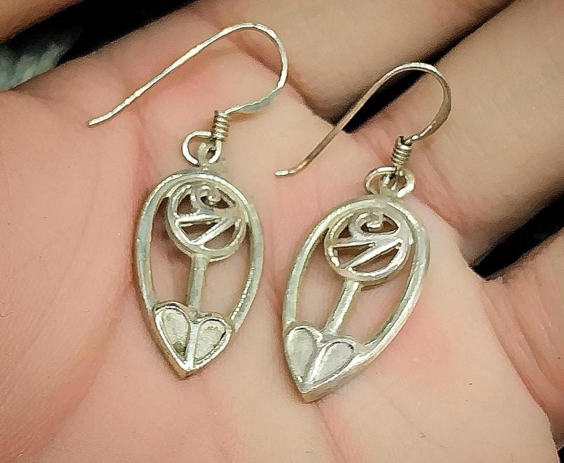 Sterling Silver CELTIC LEAF & ROSE Dangle Earrings -  4.1g