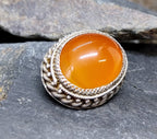 Vintage Sterling Silver Carnelian Brooch -  5.3g
