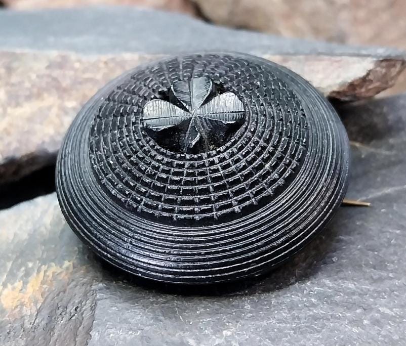 Victorian Antique Irish BOG OAK Shamrock Brooch - Clover - 10.9g