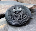 Victorian Antique Irish BOG OAK Shamrock Brooch - Clover - 10.9g