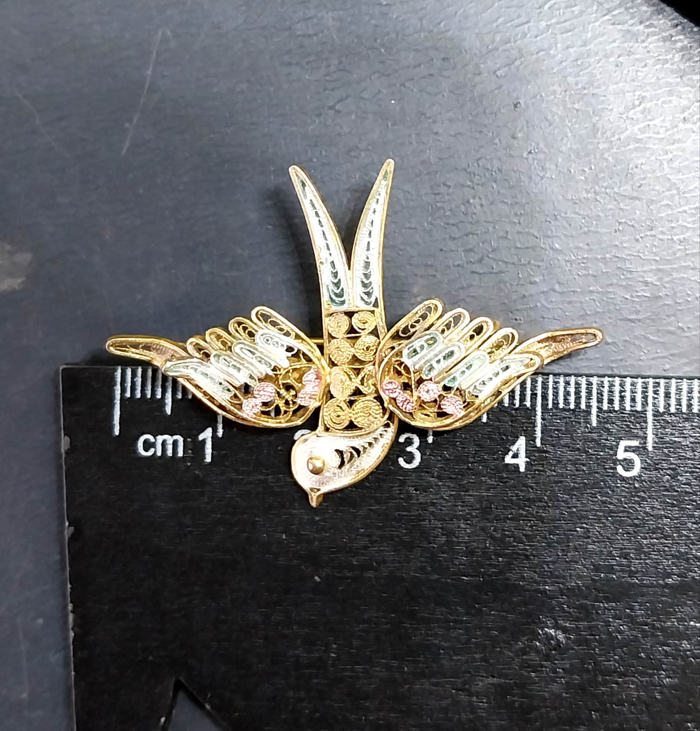 Antique SWALLOW BROOCH Filigree Wire work - Continental Pin - 4.4g