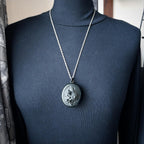 VICTORIAN Bog Oak LOCKET with Sunflowers on 24" Chain Necklace - 28.9g