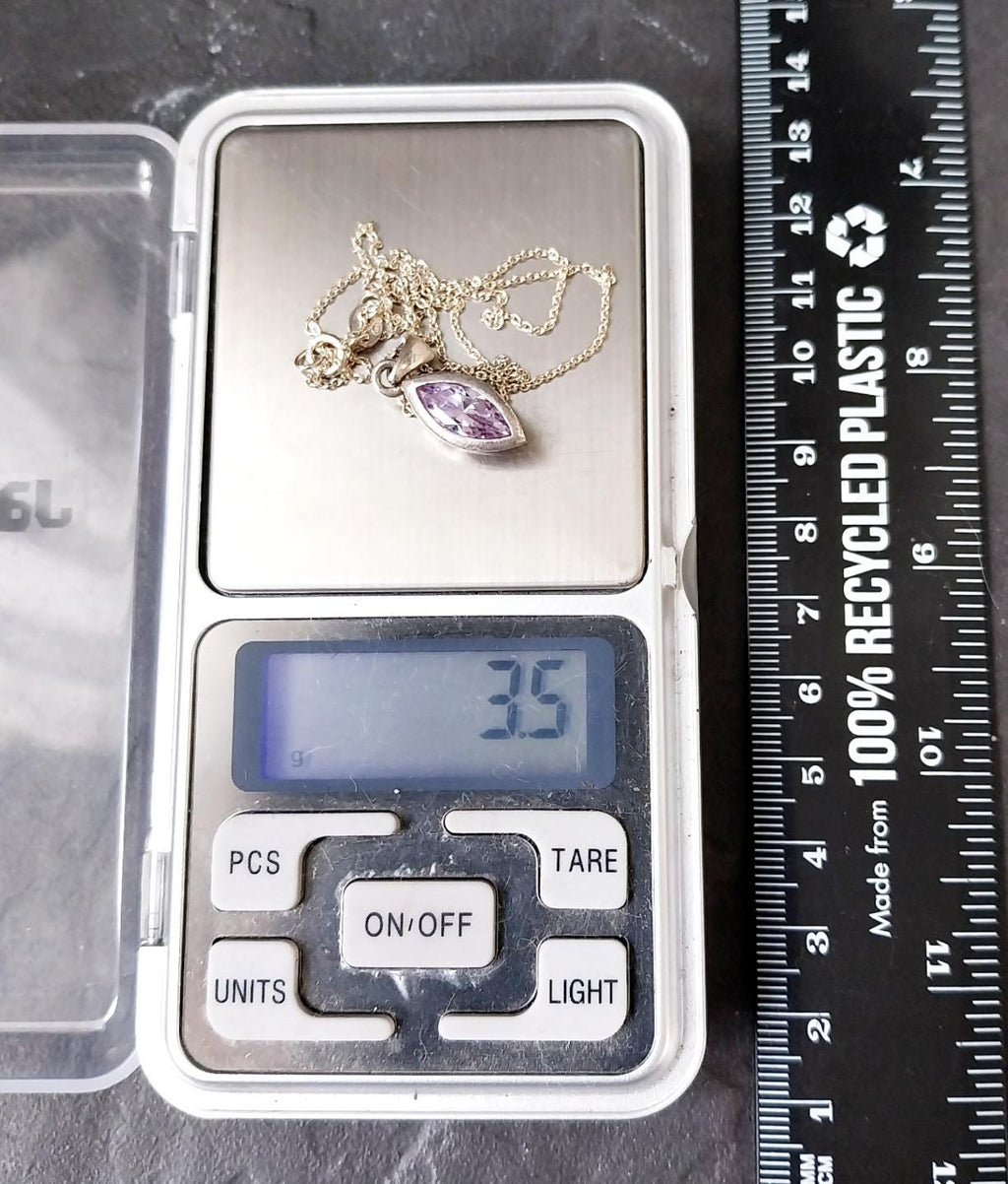 Sterling Silver Amethyst Drop Pendant Necklace  on 18" Chain - 3.5g