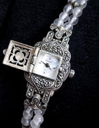 Chateau Sterling Silver Bracelet WATCH with Marcasite Opening Front 18cm - 27.8g