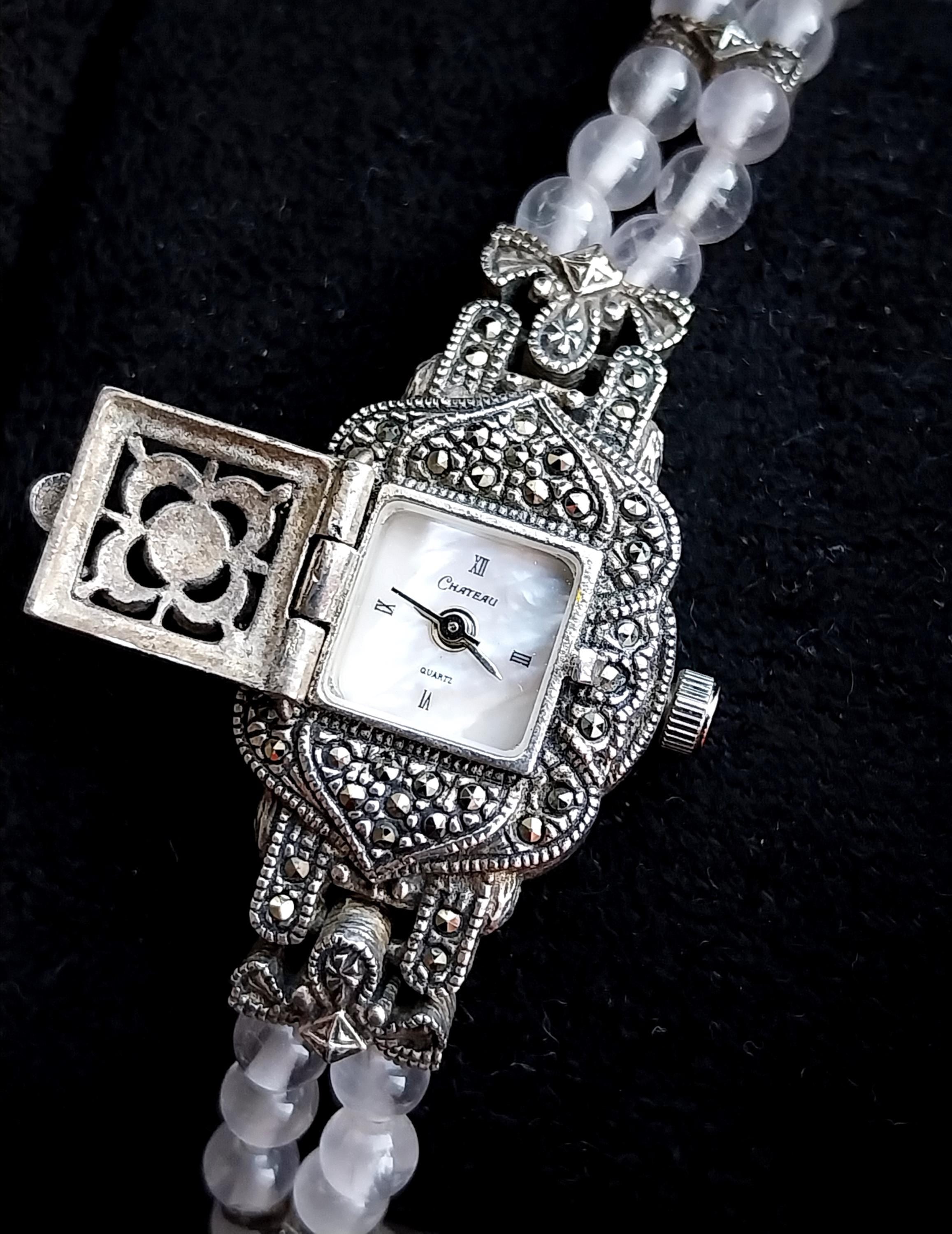 Chateau Sterling Silver Bracelet WATCH with Marcasite Opening Front 18cm - 27.8g