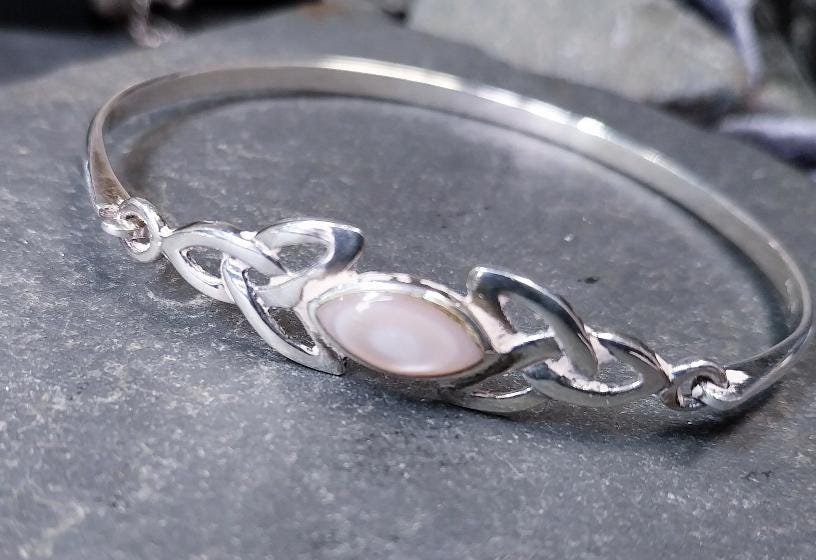 Kit Heath Sterling SILVER BANGLE Bracelet - with Mother Of Pearl - 8.9g