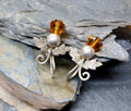 Antique Sterling Silver Carnelian Thistle Earrings - Screw Backs - 3.4g