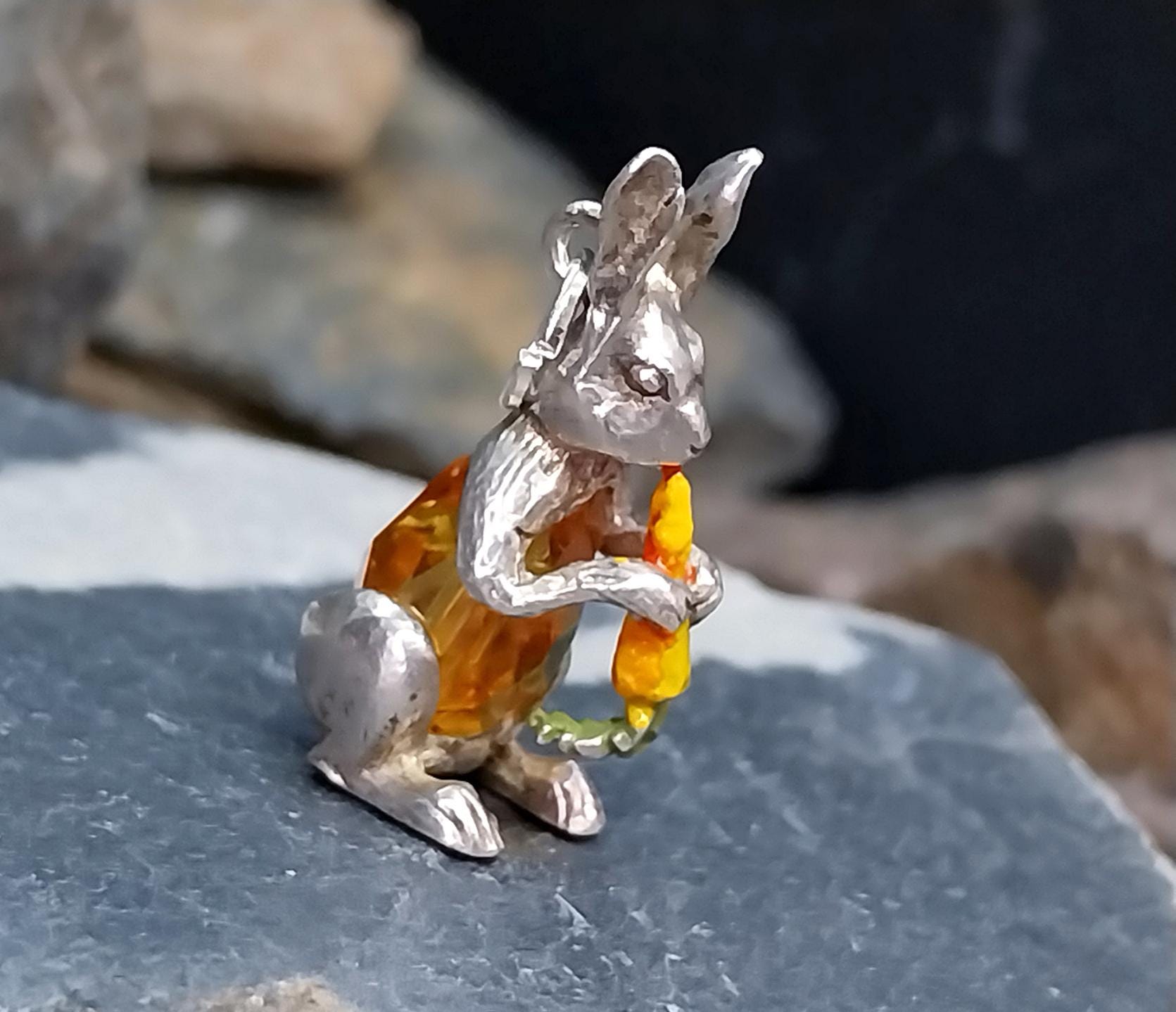 Vintage NUVO Bunny Rabbit Charm Pendant Sterling Silver with Gemstone Body - 3.8g