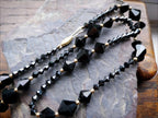Vintage Jet Black Bead Necklace with 9ct gold spacers - 20" - 21.2g