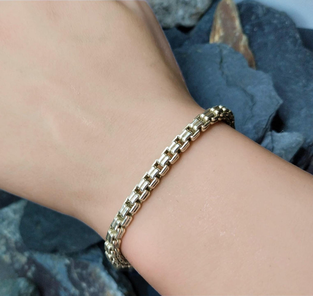 Vintage STERLING SILVER Bracelet Double Box Link 19cm - 19.4g