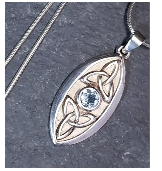 Sterling SILVER Necklace and Matching Brooch Gift Set - Blue Topaz