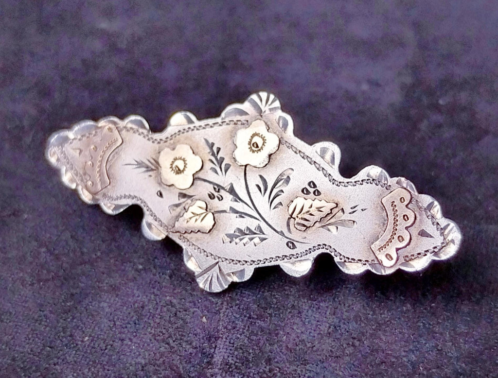 VICTORIAN Sweetheart Brooch - Rose Gold on Sterling Silver c 1880s - 2.5g