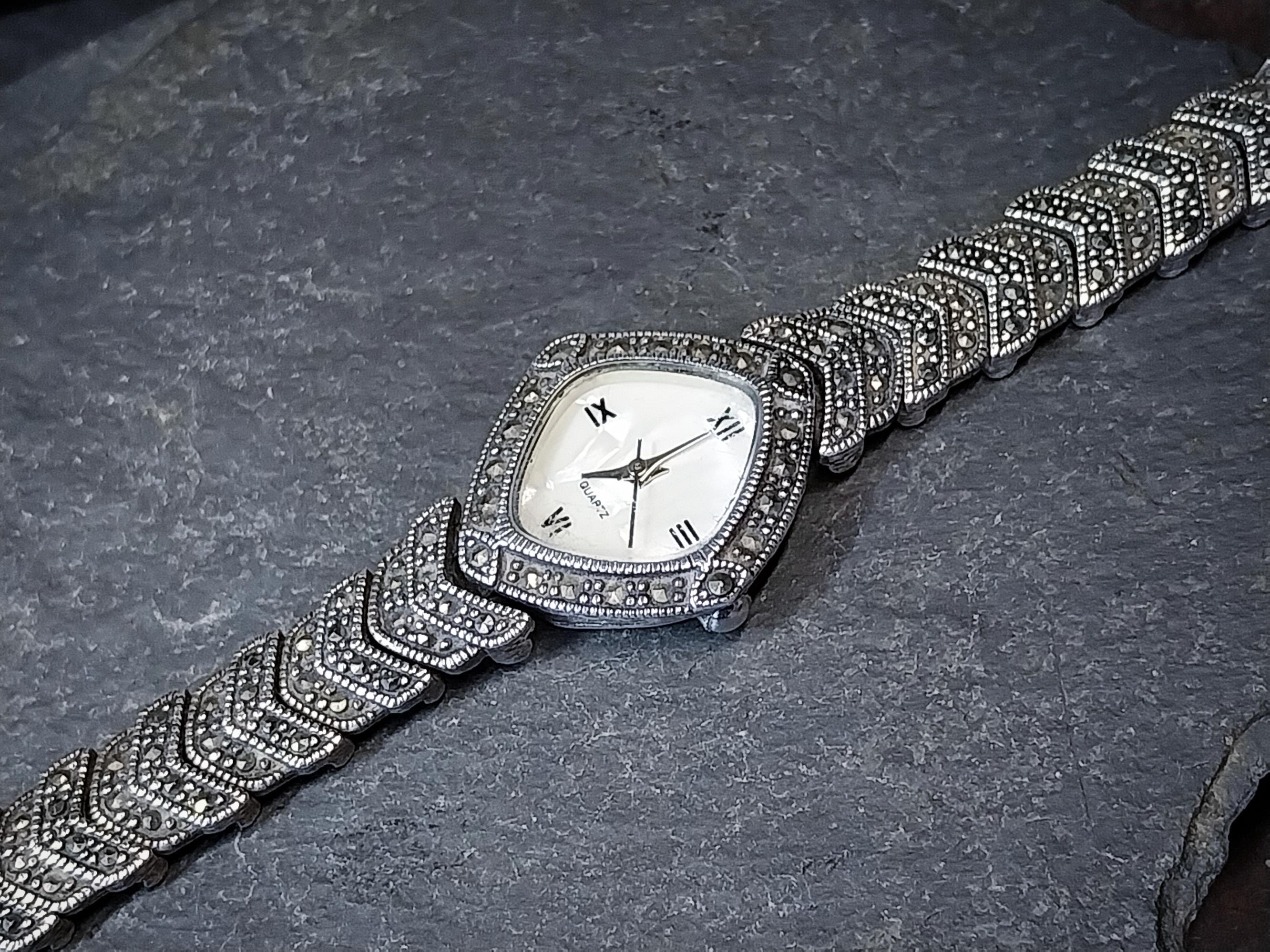 Vintage Marcasite Sterling Silver WATCH - Art Deco Style 17cm - 31.9g