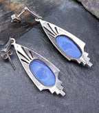 Sterling Silver Art Deco EARRINGS Blue Gemstone & Marcasite - 5.9g