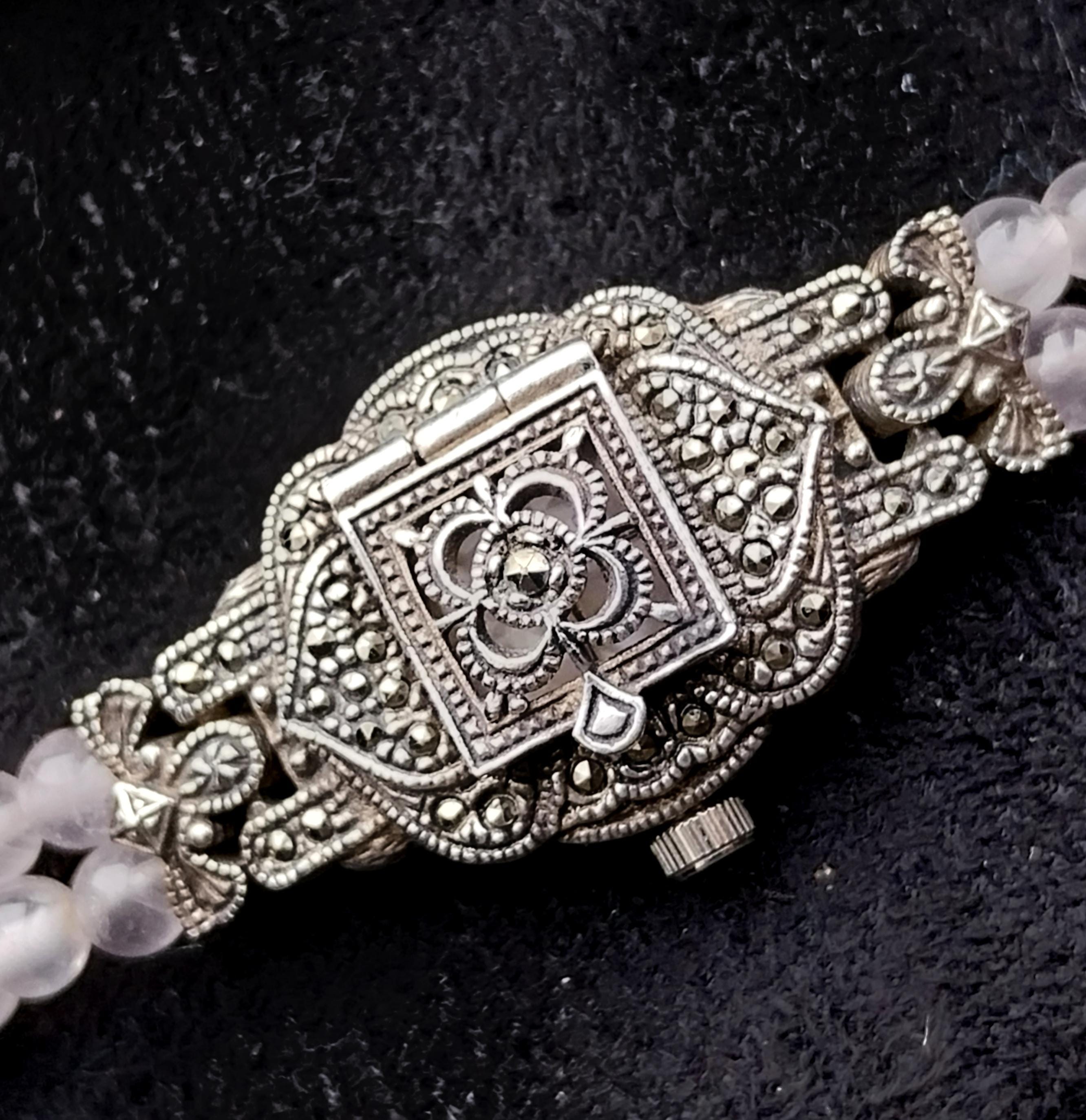 Chateau Sterling Silver Bracelet WATCH with Marcasite Opening Front 18cm - 27.8g
