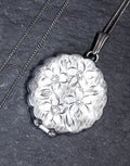 Georg Jensen SILVER LOCKET Necklace - Scalloped Circle with 4 flowers on 18" Chain - 5.4g