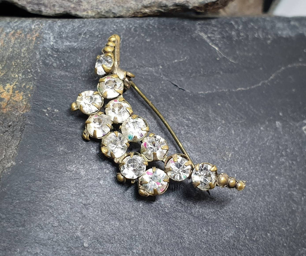 Antique Edwardian Crescent Moon BROOCH - Paste Stones - 2.7g