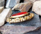 Antique Victorian Mourning Brooch 9ct Gold, Blood Red - 20.5g
