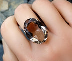 Huge 9ct GOLD Smoky Quartz Gemstone Ring - Size uk O (us 7) - 8.2g