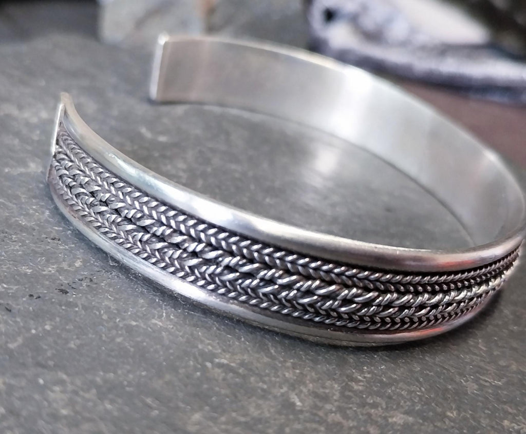 Vintage Sterling Silver Bangle Bracelet - Weave Design Open - 22g