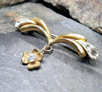 Vintage Three Leaf Clover Brooch -  with Pale Blue Stone - 4.8g