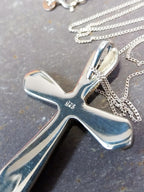 Large Vintage CROSS Pendant Necklace - Sterling Silver on 20" Chain - 7.6g