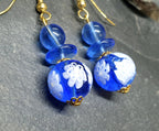 Vintage Murano Style Blue Bead EARRINGS - Long Dangling  - 8.5g