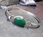 Vintage Sterling SILVER BANGLE Bracelet - with Green Agate Gemstone - 21.8g