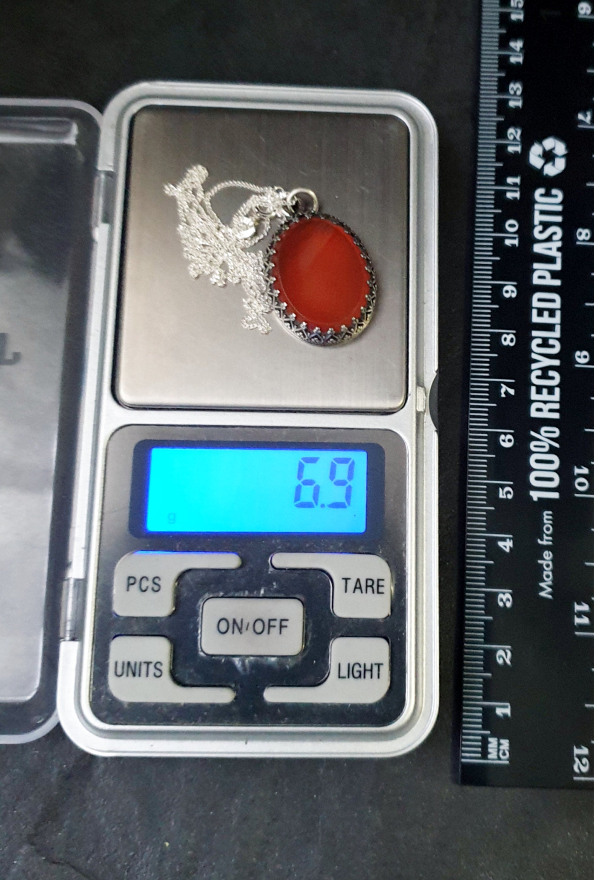 Antique Carnelian Agate  Pendant Necklace  on  20" Chain - 6.9g