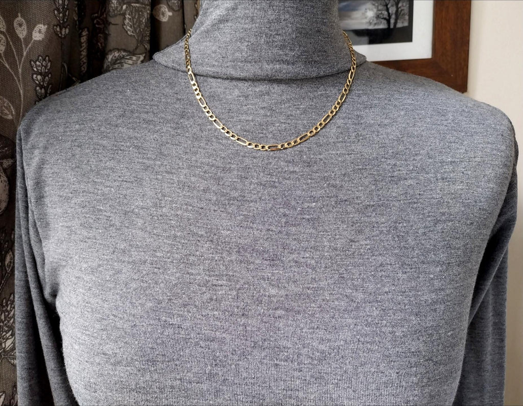 Vintage 9ct GOLD FIGARO Flat Curb CHAIN Necklace - 18" - 6.5g