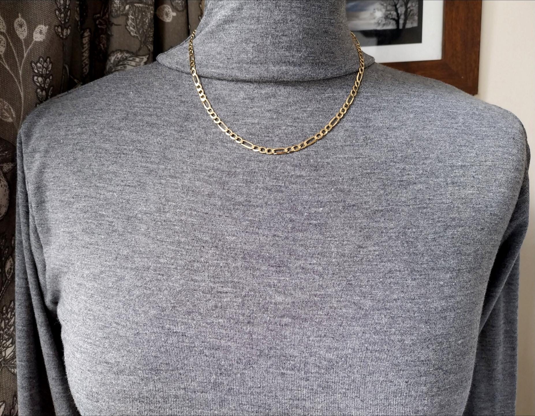Vintage 9ct GOLD FIGARO Flat Curb CHAIN Necklace - 18" - 6.5g