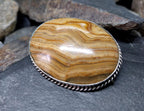 Antique Silver Banded JASPER Landscape Agate Brooch - Victorian - 18.4g