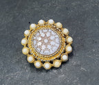 Vintage Circular BROOCH - Gold Tone with Faux Seed Pearls - 11.7g