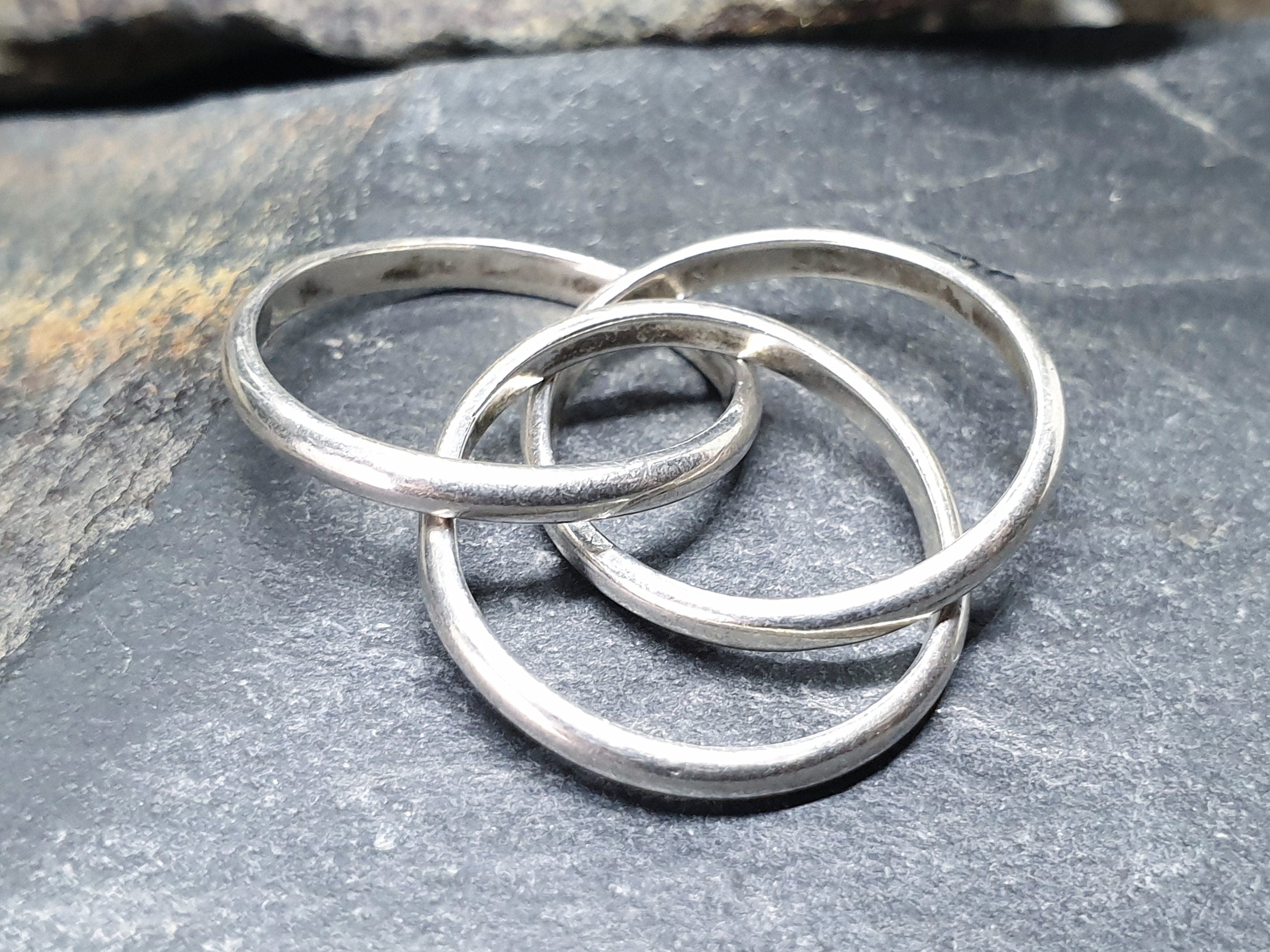 Vintage Triple Band Puzzle Ring - Hallmarked Sterling Silver - Size M (6) - 5.1g