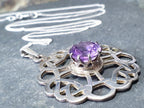 Vintage ORTAK Amethyst Pendant Necklace - Malcolm Grey on 20" silver chain - 8.2g