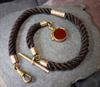 Victorian HAIR Watch chain with Rolled Gold Bloodstone swivel fob - 14" 16.4g