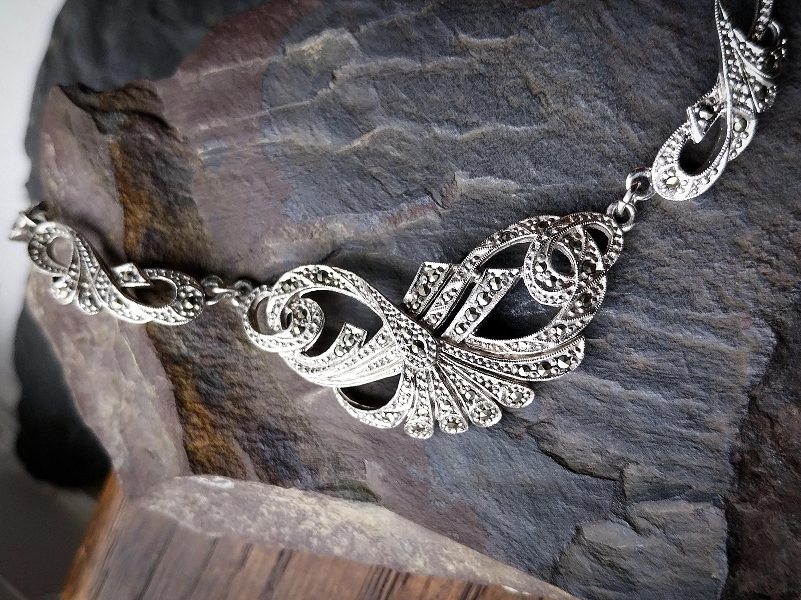 Vintage MIZPAH Marcasite Cocktail Necklace - 18" - 32g