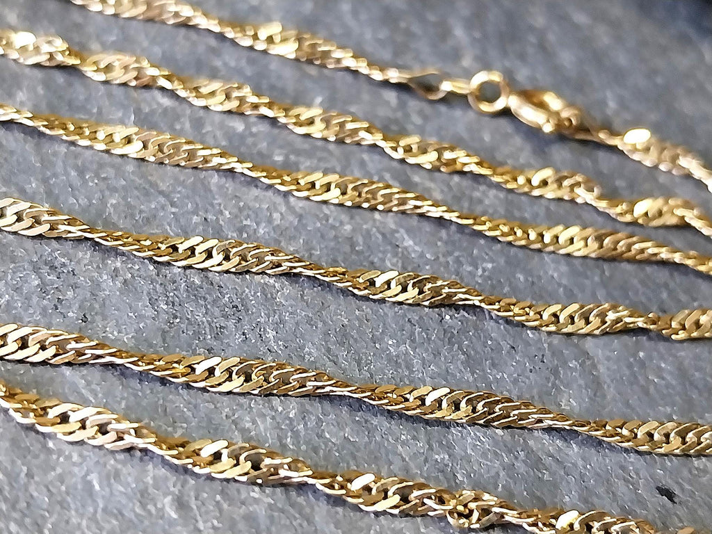 9ct GOLD CHAIN, Twisted Rope Singapore Curb Necklace 18.5" - Hallmarked - 3.9g